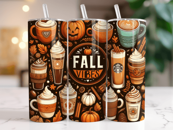 20 Oz Fall Vibes Coffee Tumbler Wrap PNG for Blog and Web Design