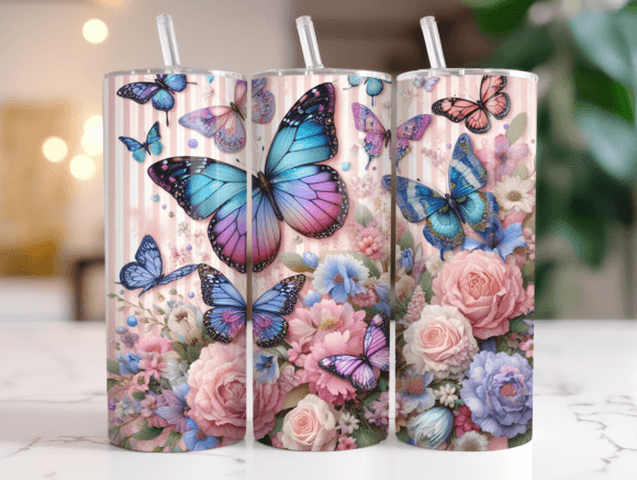 20oz Butterfly Garden Floral Tumbler Png – A Versatile Graphic Design Asset