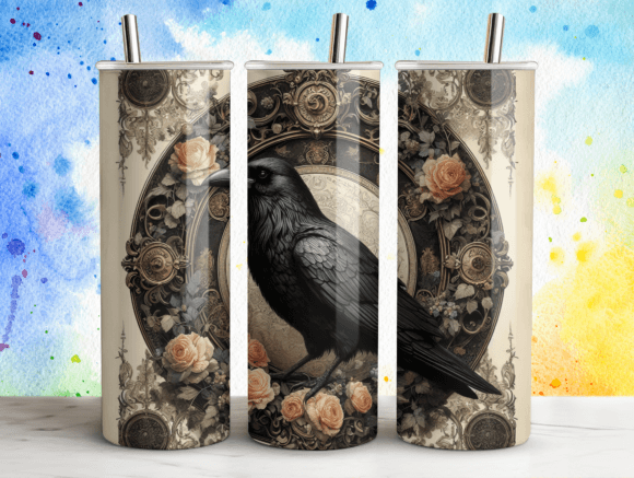 20oz Halloween Raven Roses Tumbler PNG for Branding and Packaging