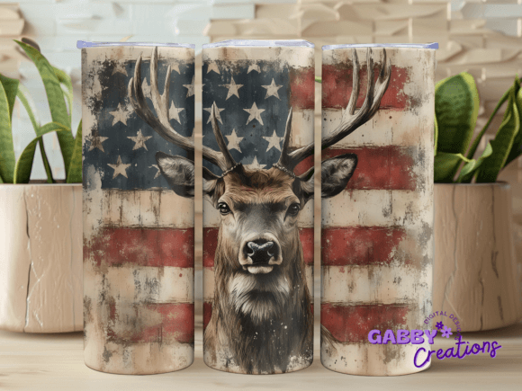 American Flag Buck Deer 20oz Tumbler PNG for Graphics and Tumbler Wraps