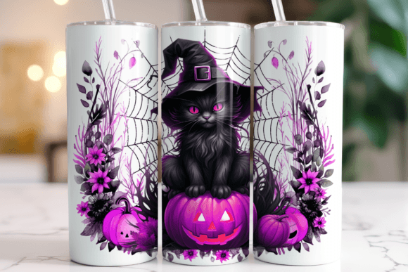 Black Halloween Cat Tumbler Wrap Graphics