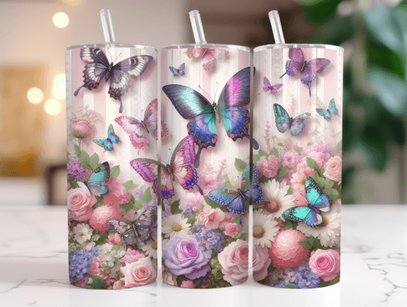Butterfly Blossom 20oz Tumbler Wrap PNG – A Versatile Graphic for Tumbler Wraps