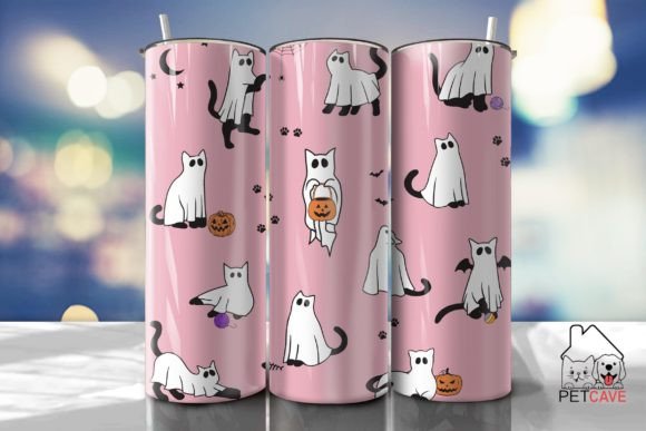 Cat Ghost Halloween Tumbler Wrap PNG Review