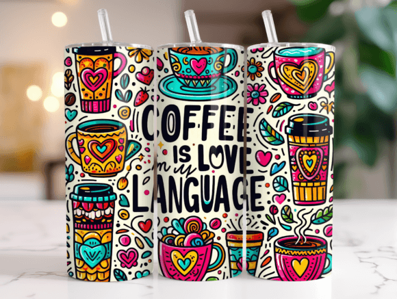 Colorful Coffee Floral Tumbler Wrap Graphics