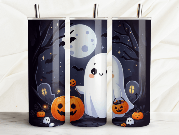 Cute Ghost Halloween Tumbler Wrap PNG for Graphics and Tumbler Wraps