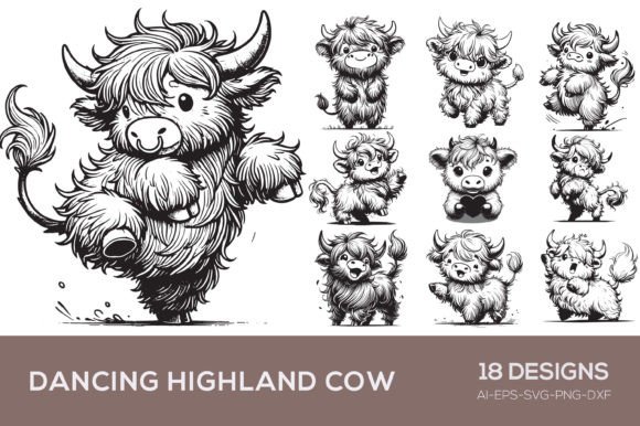Dancing Highland Cow Svg Bundle Design for Crafts and Graphics