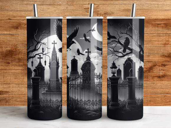 Graveyard Gothic 20oz Tumbler Wrap PNG – A Graphic Design Asset for Web and Editorial Use