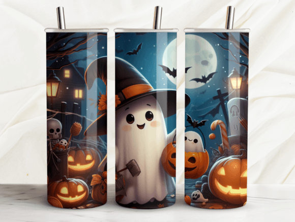 Halloween Ghostly Vibes Tumbler Wrap PNG for Branding and Packaging