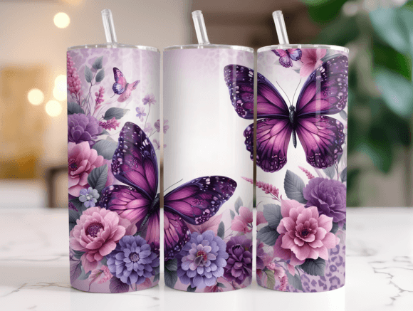 Leopard Butterfly Tumbler Wrap PNG for Blog and Web Design