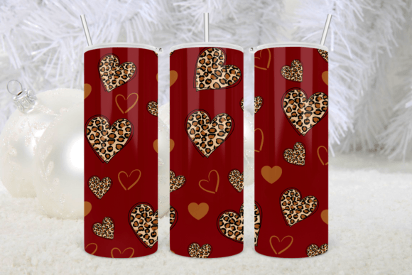 Leopard Hearts Valentine Tumbler Red Graphic Design Asset