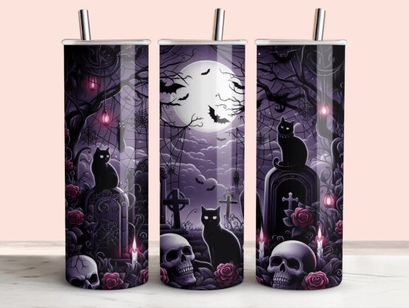 Mystic Halloween Black Cat Tumbler PNG Graphics
