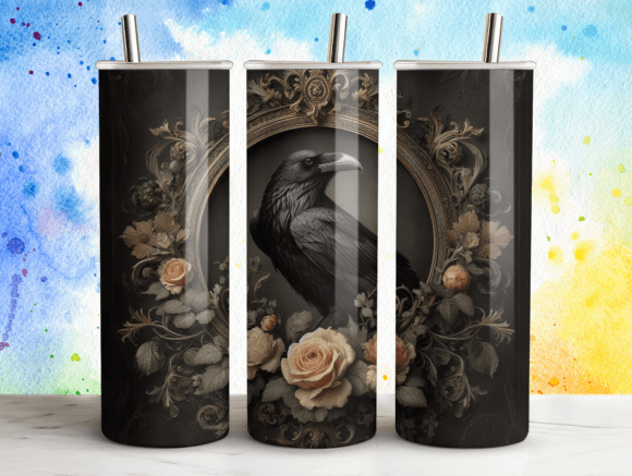 Mystic Raven and Roses Tumbler Wrap PNG – A Digital Graphic for Creative Sellers