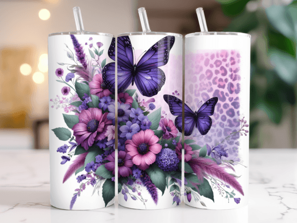 Purple Butterfly Leopard Tumbler Wrap Design