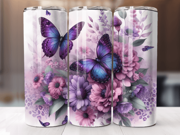 Purple Butterfly Leopard Tumbler Wrap Graphics