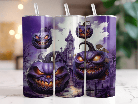 Purple Evil Pumpkins Halloween Tumbler Wrap Graphics