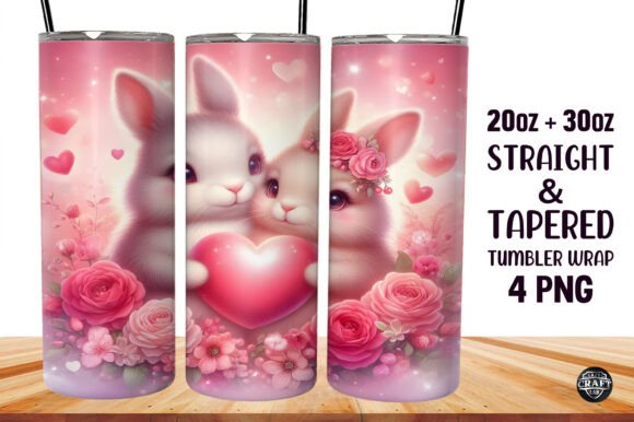 Rabbit Valentine’s Tumbler Wrap 20oz PNG for Crafting