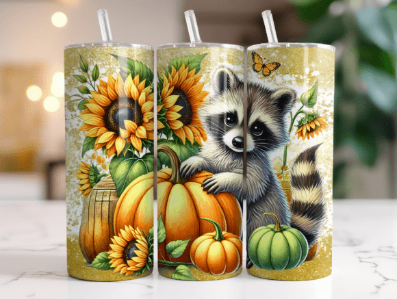 Racoon Fall Sunflowers Tumbler Wrap Graphics