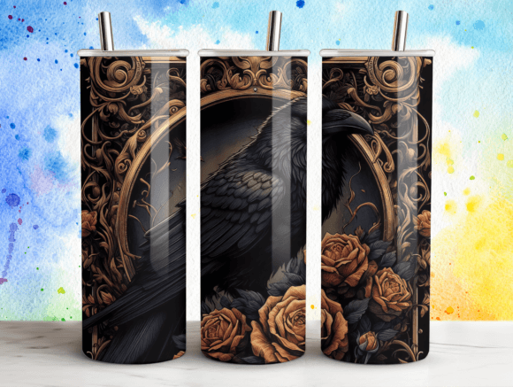 Raven and Roses Gothic Tumbler Wrap Graphics
