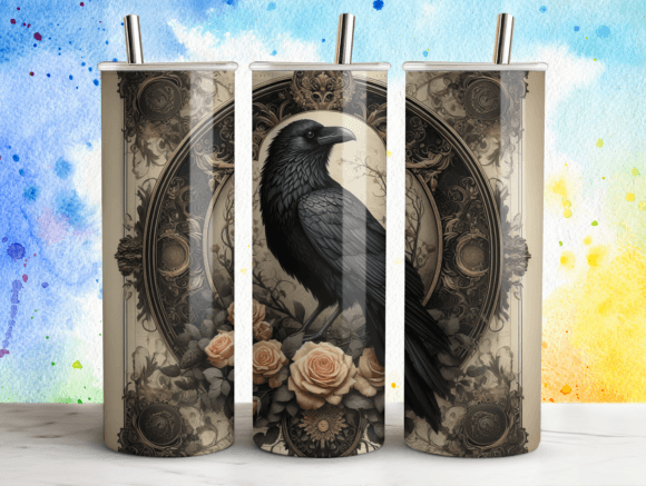 Raven Roses Tumbler Wrap for Halloween Graphics