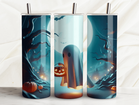 Spooky Halloween Ghost Tumbler Wrap PNG for Graphics and Tumbler Wraps