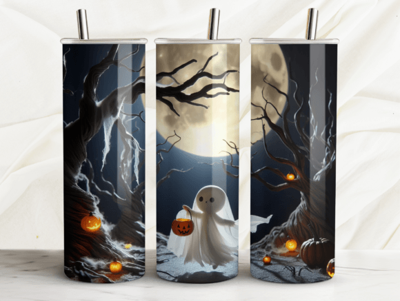 Spooky Vibes Halloween Ghost Tumbler PNG – A Graphic Design Asset for Tumbler Wraps