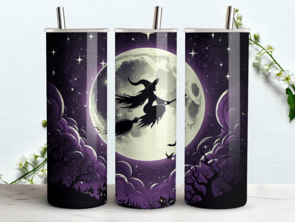 Spooky Witchy Moonlit Tumbler PNG Wrap for Branding and Marketing