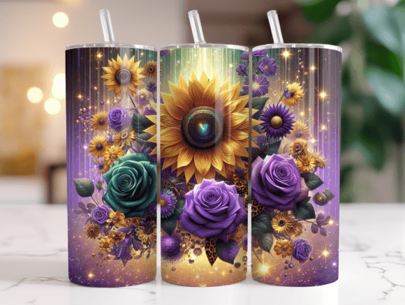 Sunflower Rose Floral 20oz Tumbler Wrap Graphics