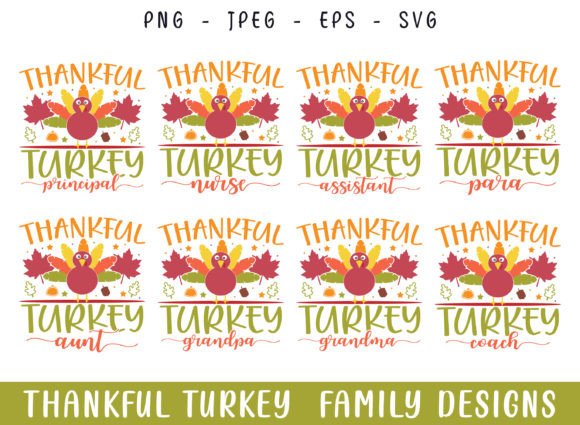 Thankful Family Turkey Fall Thanksgiving Graphics for Crafts