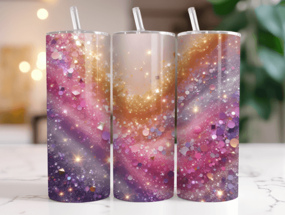Vibrant Pink Gold Glitter Tumbler Wrap Graphics