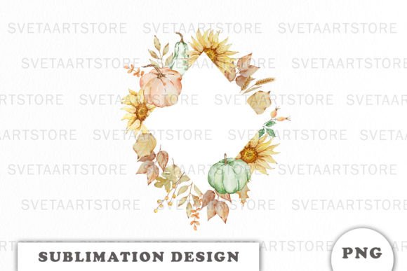 Watercolor Autumn Pumpkins Frame Png for Graphic Design Projects