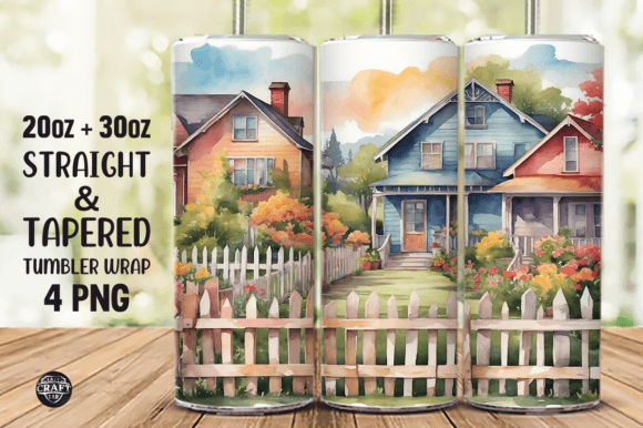 Watercolor Fences Tumbler Wrap 20oz PNG for Blog and Web Design